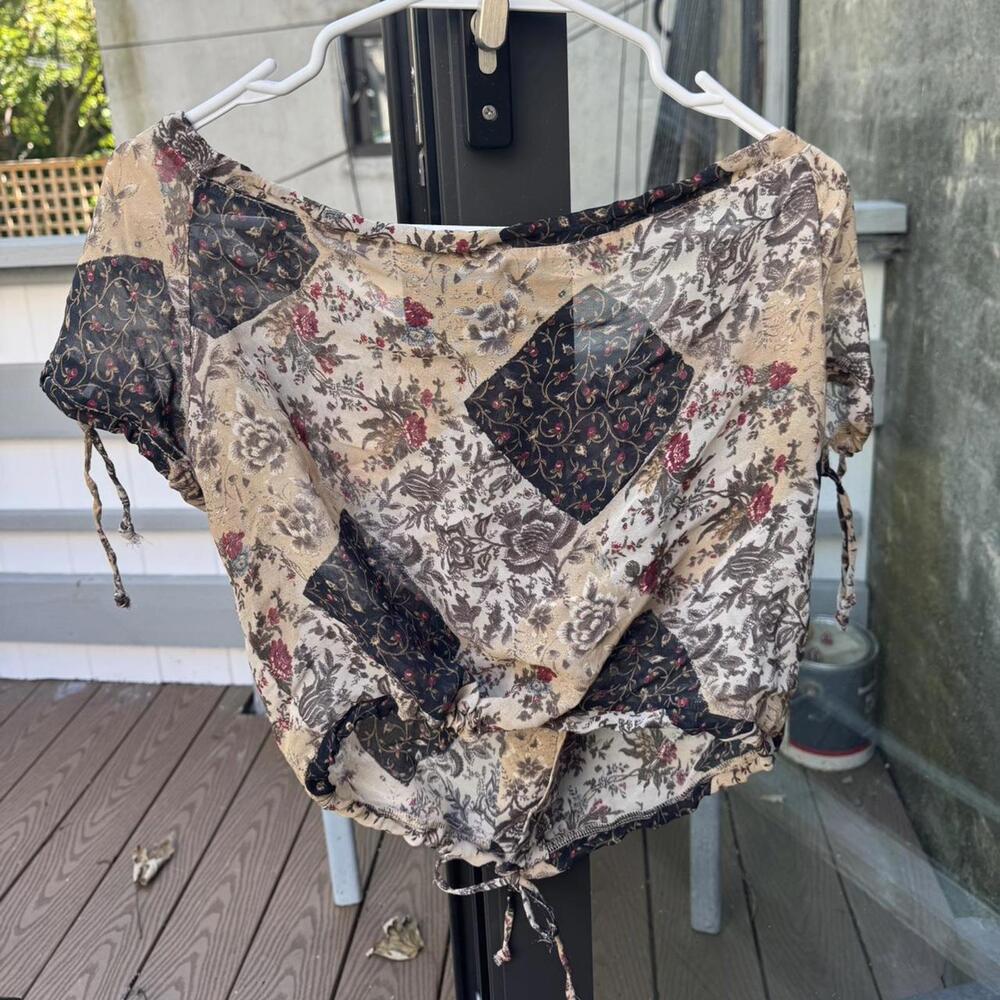 Patchwork Off The Shoulder Blouse With Adjustable… - image 2